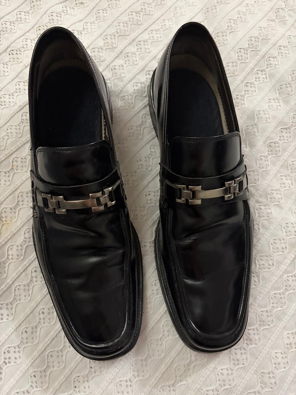 Kenneth Cole Reaction Men's Black Leather Chain Loafers Dress Shoes Slip On 11.5